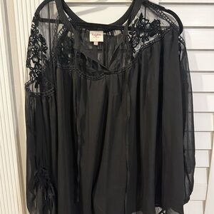 Hayden Black Sheer Embroidered Blouse
